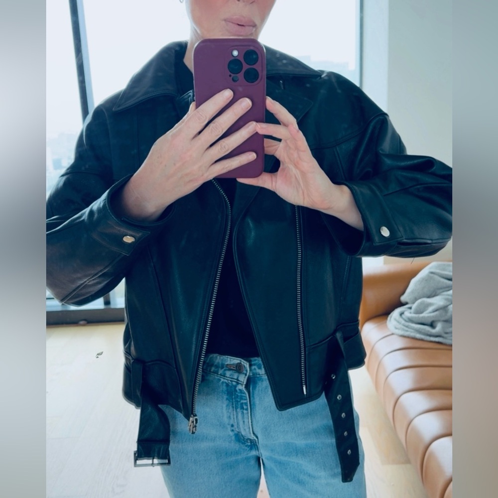 Oversized Leather Moto Bomber - image 6